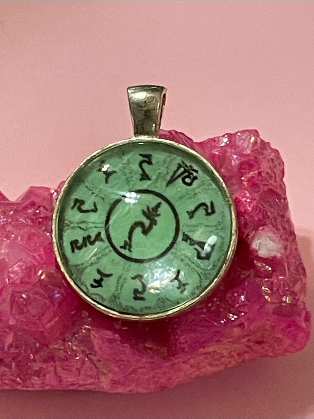 Green & Silver Tone Pendant #7993